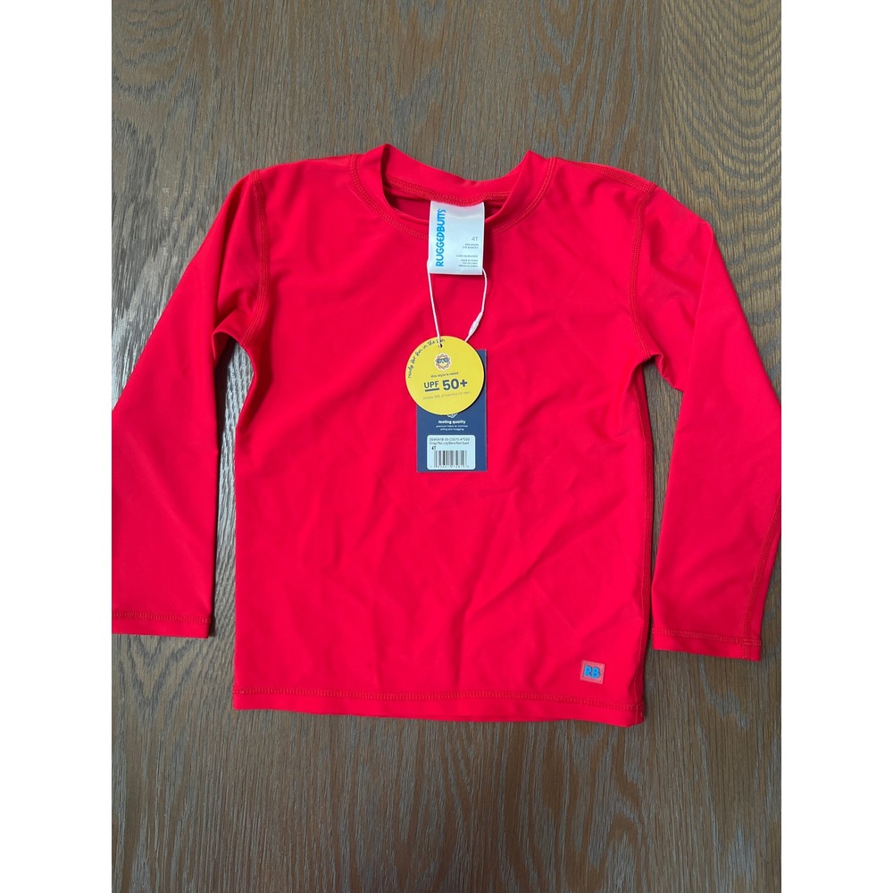 RuggedButts Boys Vintage Red Long Sleeve Rash Guard Swim Shirt UPF 50+ 4T NEW